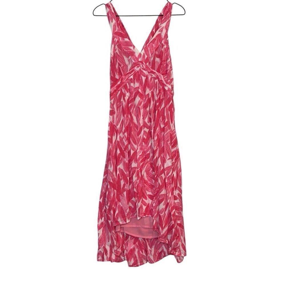 Anthropologie Postmark Hi Low Pink Feather Print Dress 14